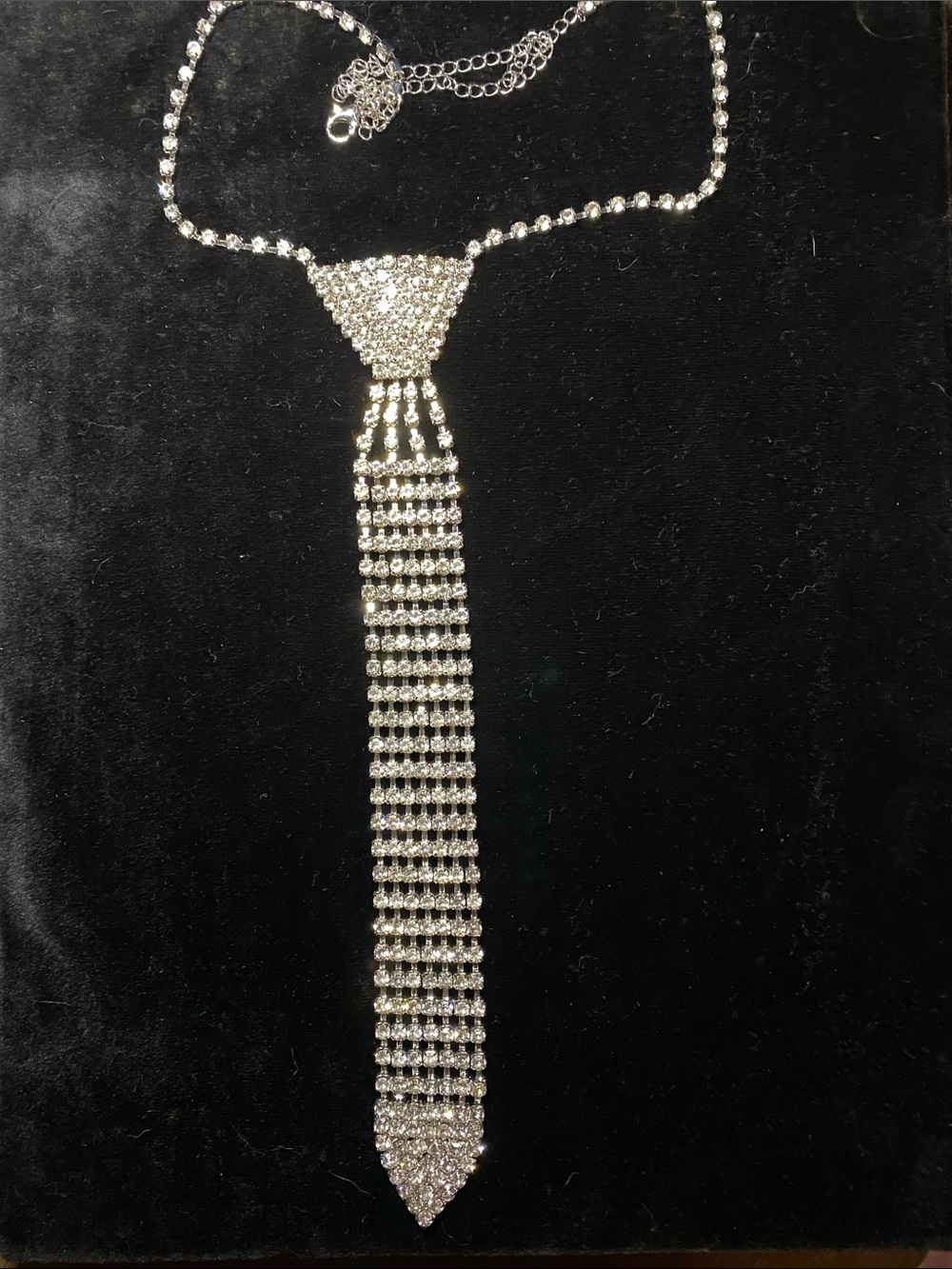 Vintage Style Rhinestone Encrusted Tie Necklace Statement Classic Piece Work